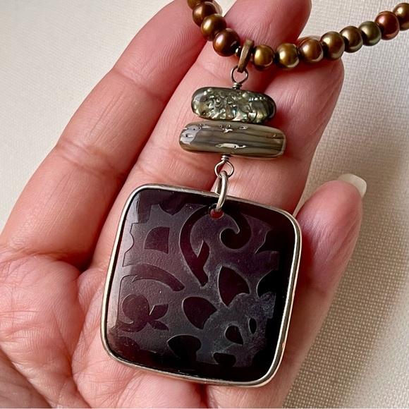 Silpada Jewelry - SILPADA | Retired Black Pen Shell Carved Pendant Sterling Silver 15"+3" Necklace